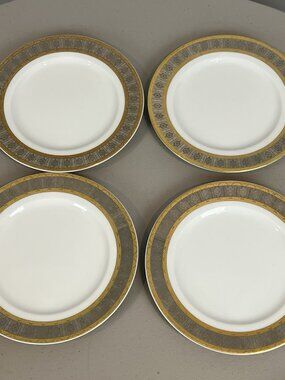 Thun Carlsbad Platinum Gold Salad Plate White Fine Porcelain Set Of 4